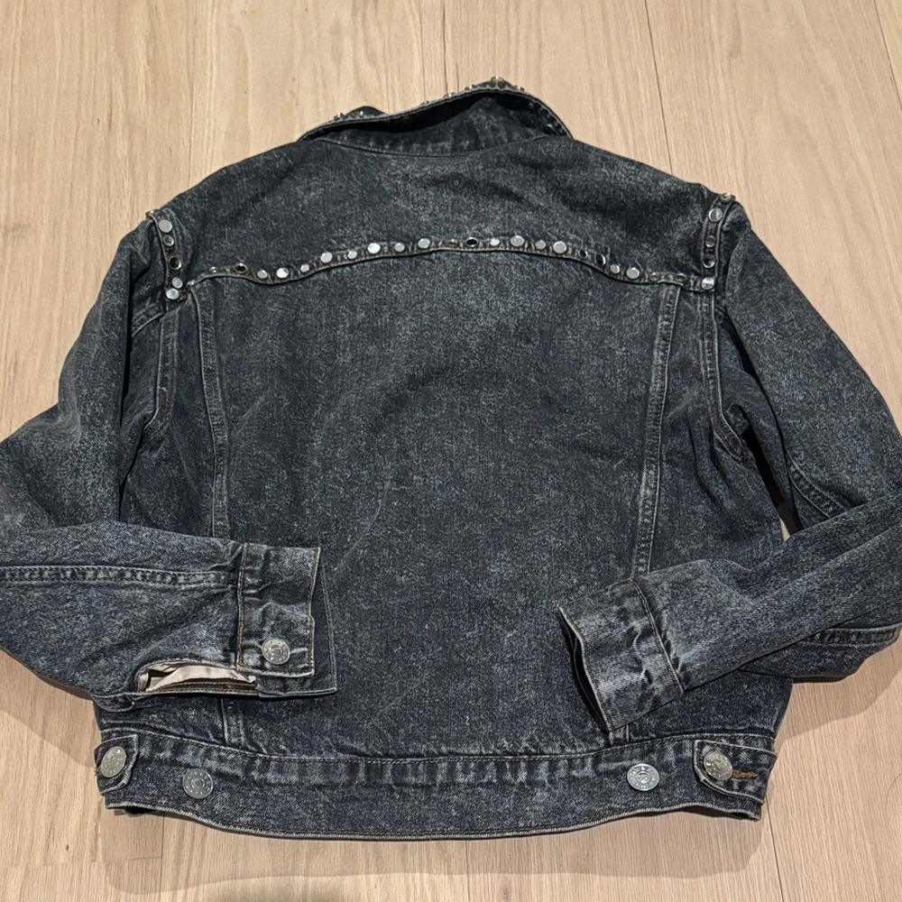 SANDRO Mirrored Studded Gray Washed Denim Jeans Jacket Cotton Size 38 - Picture 9 of 9
